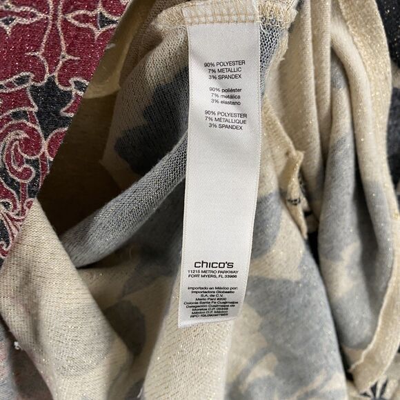 Chicos Sweater Womens XL Floral Asymmetrical Artsy Art to Wear Lightweight Boho - Picture 6 of 8